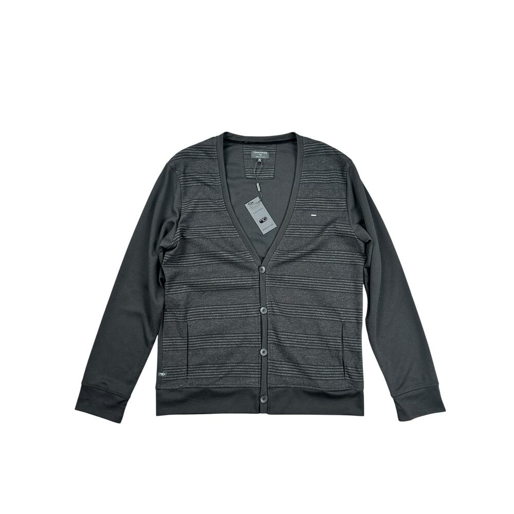7 Diamonds Dakmont Striped Cardigan Sweater in Black Charcoal — Size XL